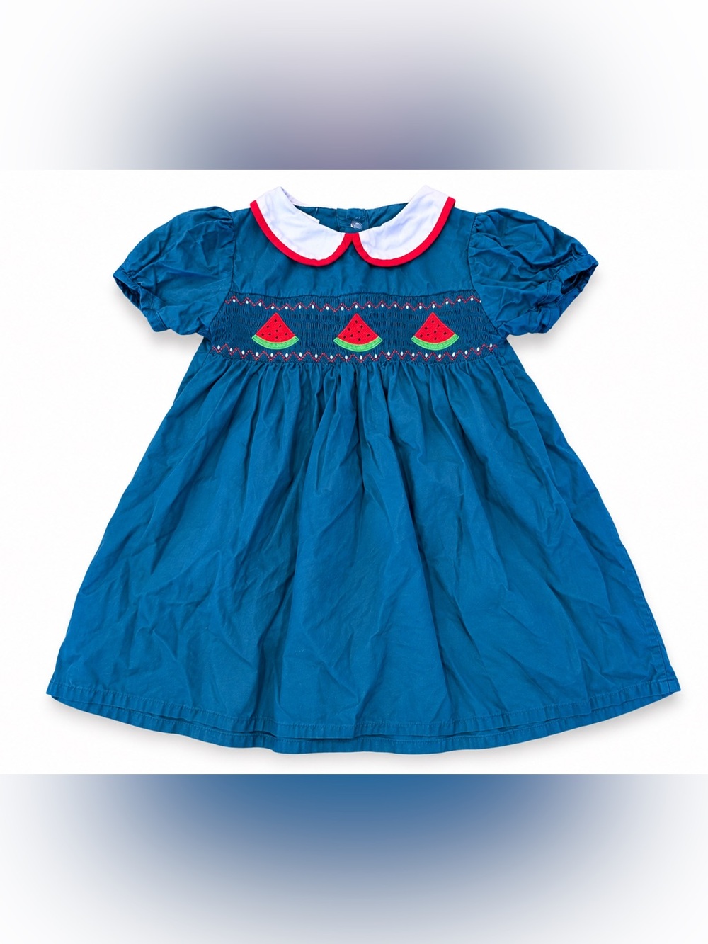 Girls Teal Blue Watermelon Smocked Costume Dress - Unbranded